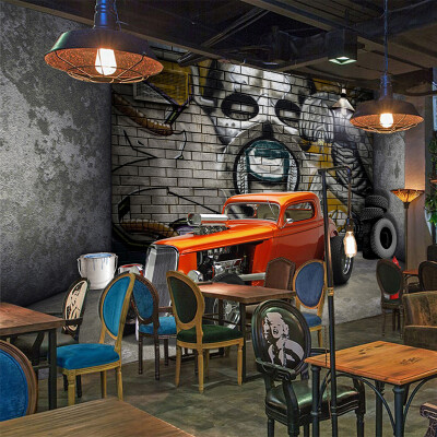 

Restaurant Bar Cafe 3D Mural Wallpaper Spatial Extension Personality Background Wall Painting Retro Car Creative Decor Wallpaper