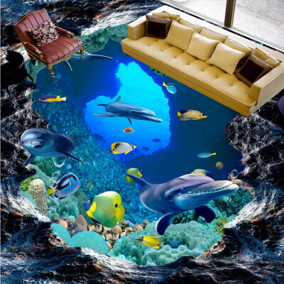 

Free Shipping Underwater world 3D floor wallpaper bathroom hotel decoration waterproof wear floor mural 250cmx200cm