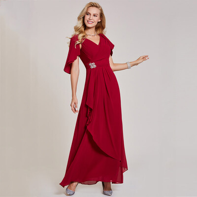 

CAZDZY Beading V-Neck Pleated Chiffon Long Evening Dress