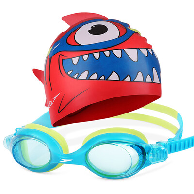 

Speedo Goggles Swim Cap Set 2-6 Child Child HD Противотуманные очки Мультфильм Силиконовый плавательный колпачок 809303-B362 Акула