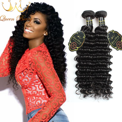 

Queen Berry Malaysian 7A Deep Wave Virgin Hair Products 100% Unprocessed Human Hair 3 Bundles8-28inch Naturl Black Color