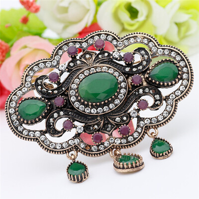 

Elegent Turkish Round Hollow Flower Antique Brooch Women Ethnic Vintage Corsage Festival Jewerly Indian Bohemia Hijab Lapel Pins