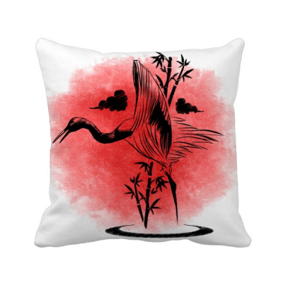 

Japan Japanese Style Red Crane Square Throw Pillow Insert Cushion Cover Home Sofa Decor Gift