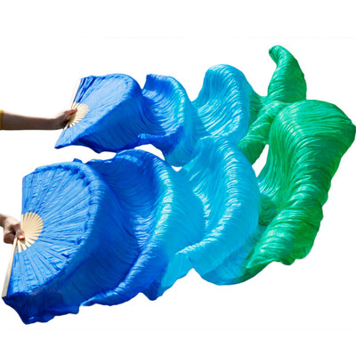 

New Arrivals Stage Performance Dance Fan 100% Silk Fans Colored 180cm Women Belly Dance Silk Fans 2pcs Royal Blue+Turquoise+Green