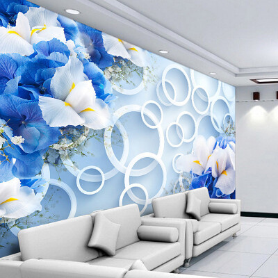 

Custom 3D Mural Wallpaper Scenery For Walls TV Backdrop Modern Fantasy Fashion Blue Floral Ring Cycle Photo Wall Paper Bedroom