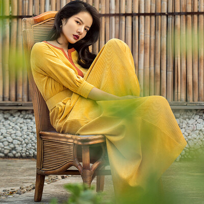 

Wei Ya Ji corduroy dress waist was thin cover belly temperament Fancy clothes backing chic&ankle dress