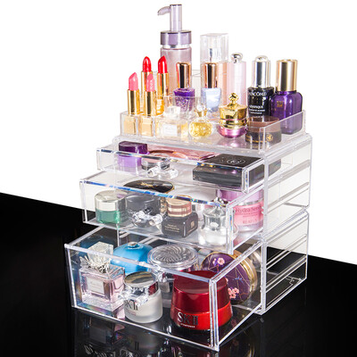 

Vilscijon Victorian transparent acrylic cosmetic storage box multi-function two-layer desktop makeup finishing box 3008