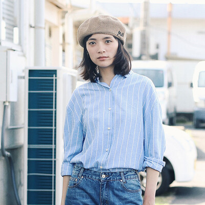 

With pure Raincun S6069 loose loose straight blue&white vertical stripes cotton Korean long-sleeved shirt blue M S6069LW0M