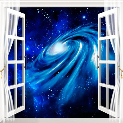 

Пользовательские фото Mural Нетканые обои Стена 3D Стерео Window Scenery Звездная галактика Большие фрески Wallcovering Papel De Parede 3D