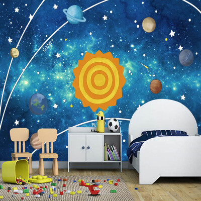 

Custom Photo Mural Blue Cartoon Starry Planet Children's Room Bedroom Background Non-woven Wallpaper Murals Papel De Parede 3D