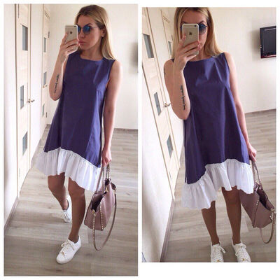 

Летние платья 2017 Casual Loose Patchwork без рукавов Ruffles O-образным вырезом Мини платье Модные женские платья Украина Vestido