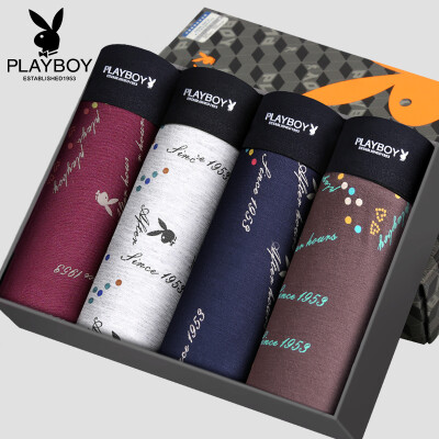 

Playboy Mens Underwear Panties Mens Boxer Fashion Breathable Print Boxer 4 Gift Boxes Violet Orchid Gray Blue Ink Combination