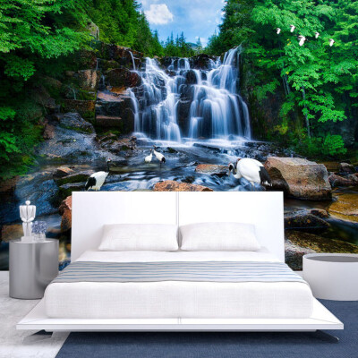 

Custom Chinese Wallpaper Murals Natural Landscape Waterfalls Stone Crane Wall Mural 3D HD Photography Living Room TV Wall Papers