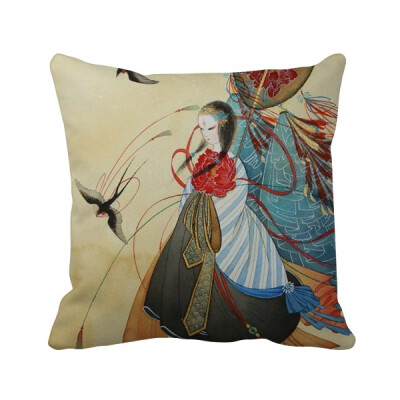 

Swallows Chinese Antique Illustrator Polyester Toss Throw Pillow Square Cushion Gift