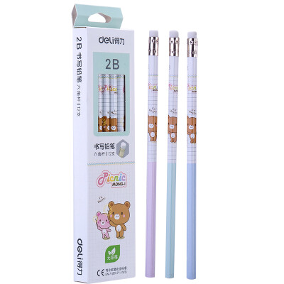 

Deli deli cartoon bear 2B writing painting pencil with rubber head 12 box 58132