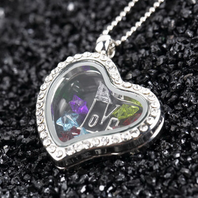 

Cute Floating Glass Crystal Birthstone Living Memory Locket Necklace Charm