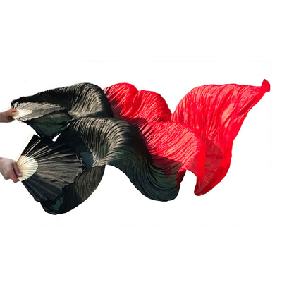 

2017 Newest Handmade Bamboo Ribs Dance Props Silk Belly Dance Fans Natural Silk 1 Pc Left hand+1 Pc Right Hand Silk Fans Black+Red