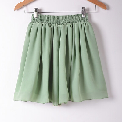 

Women Fashion Dress Casual Solid Color Chiffon High waist double chiffon short skirt Puff Pleated big swing half skirt L05