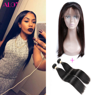 

Alo Indian Hair Hair Bundles Straight 360 Lace Frontal с 2 пакетами 100% необработанные человеческие волосы для наращивания волос