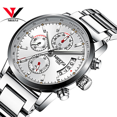 

NIBOSI кварцевые наручные часы Мужчины Топ бренда роскошные часы Мода Мужчины спортивные часы Кожаный ремешок хронограф из нержавеющей стали Relogios