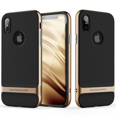 

For iPhone X Case, ROCK [Royce] Ultra Thin Dual Layered Metal Texture Side Buttons Hard PC + Soft TPU Protective Shell Case