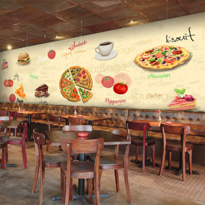 

Custom 3d mural Western style pizza wallpaper pizza cake hamburger bakery wallpaper casual coffee restaurant mural wallpaper