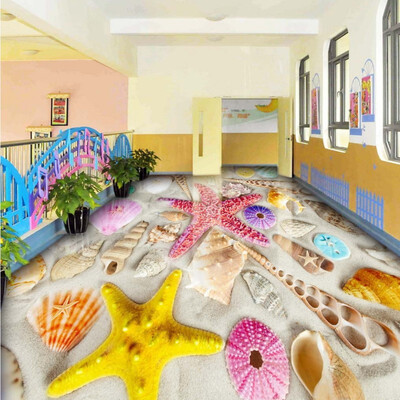 

Free shipping custom Bathroom 3D floor gorgeous beach multi colored shells floor self-adhesive photo wallpaper mural 250cmx200cm