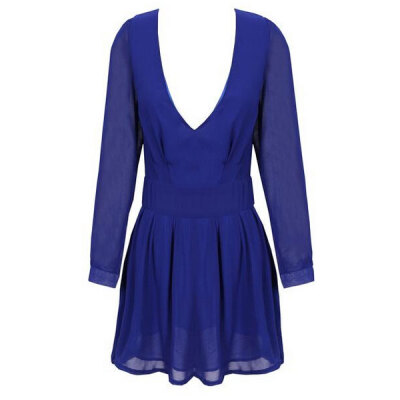 

Lovaru ™New 2015 fashion Free door-to-door New pattern Blue long sleeve and backless mini dress