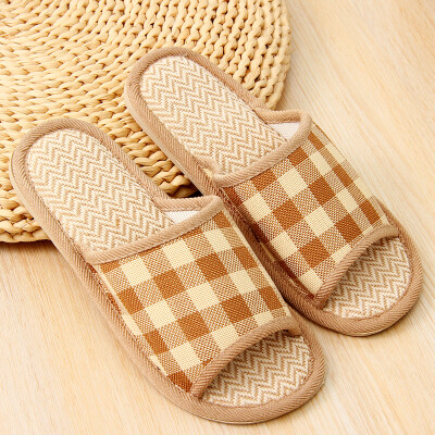 

Ou Runzhe slippers indoor four seasons breathable cotton&linen anti-slip sandals brown XL code