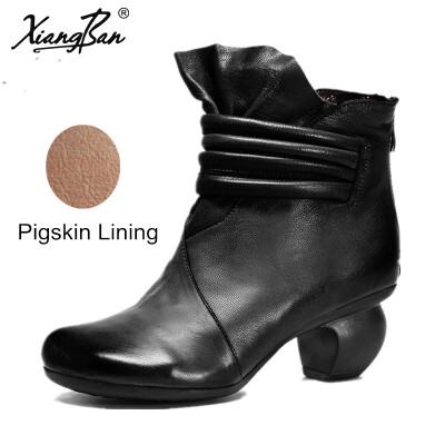 

Xiangban Female High Heeled Short Boots Winter Women Boots Short Plush Linin Warm Shoes ( Leather Pigskin Lining for Choice