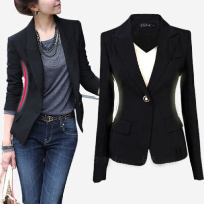 

Fall Autumn Outwear Women Slim Casual OL Short Suit Coat Jacket Tops Single Button Jackets Coats -XXXL