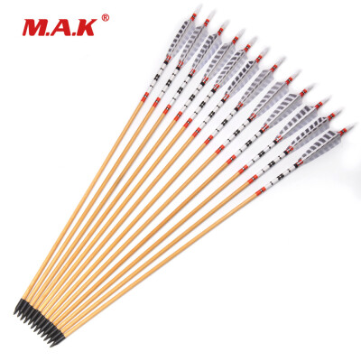 

12 pcs 80cm Spine 500 OD 85mm Wooden Pine Arrows with Turkeys Feathers for Recurve Compound Bow Longbow Archery Shooting