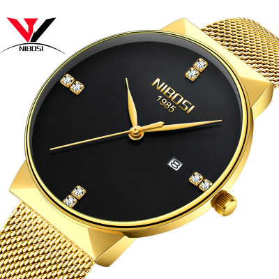 

Watch Mesh Band Montre Homme NIBOSI Watch Men Luxury Brand Famous Men Watches Stainless Steel Silver Quartz Wristwatches For Male