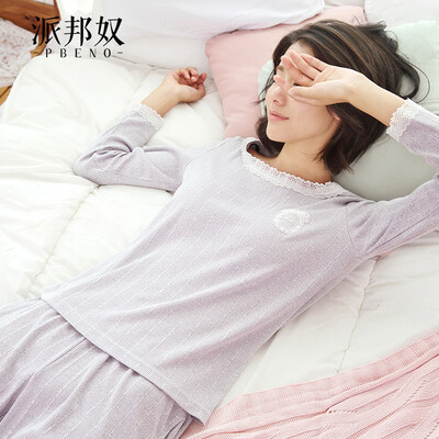 

Pabangu PBENO pajamas women spring&autumn long-sleeved lace home service suit 70732029 gray M