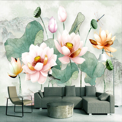 

Китайский стиль 3D-Стерео Акварель Lotus Mural Обои Жилая комната Телевизор Диван Спальня Фон Настенный Дом Декор Papel De Parede 3D
