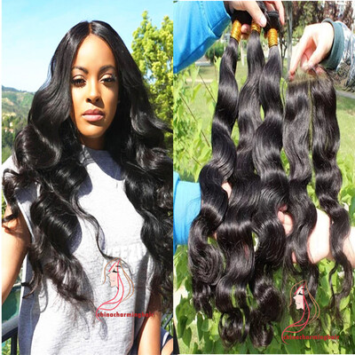 

Brazilian Body Wave With Lace Closure 4*4 Middle Part Natural Color Free Shipping Human Hair Weaves 3 Bundles