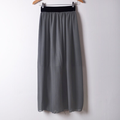 

Women Casual Solid Color Long Dress Elastic waist large size chiffon half-length skirt dress L04