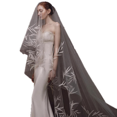 

Bamboo Pattern Vintage Long Soft Veil Bridal Wedding Headdress