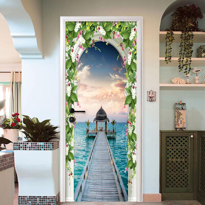 

3D Wallpaper Rome Column Beautiful Sea View Photo Wall Door Sticker Mural Living Room Space Expansion PVC Wall Paper 77cmx200cm