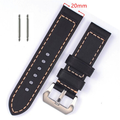 

20mm 22mm 24mm Genuine Leather Watch Band Vintage Strap Black