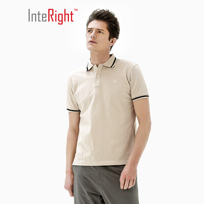 

INTERIGHT cotton POLO shirt mens T-shirt washed casual short-sleeved shallow khaki L