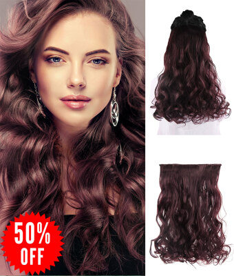 

Rhyme 20" 3/4 Красное вино Full Head One Piece Curly Wave Hair Extensions 5clips Зажимы в синтетических париках для девочки / женщ