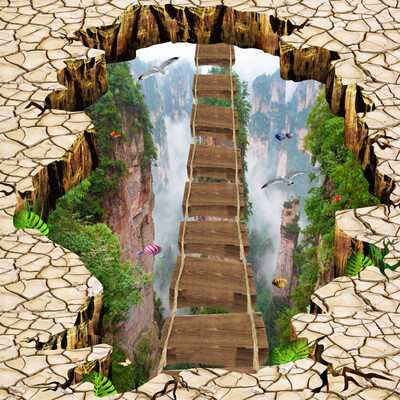 

Free Shipping Mountain cliff flyover valley floor painting wallpaper office kitchen waterproof floor mural 250cmx200cm