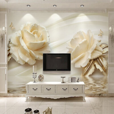 

European Style Simple 3D Stereo Relief White Rose Photo Mural Wallpaper Living Room Bedroom Romantic Home Decor Wallpaper Fresco