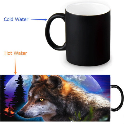 

Wolf 350ml12oz Heat Reveal Mug Color Change Coffee Cup Sensitive Morphing Mugs Magic Mug Milk Tea Cups