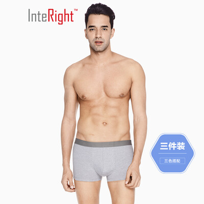 

INTERIGHT underwear mens stretch cotton Ming gluten striped boxer 3 boxed mixed color A XXXL