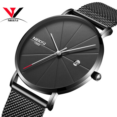 

Ultra Thin Men Quartz Wrist Watch Mesh Band Simple Fashion Leather Strap Watch NIBOSI 2018 New Brand Luxury Wristwatches Relogios