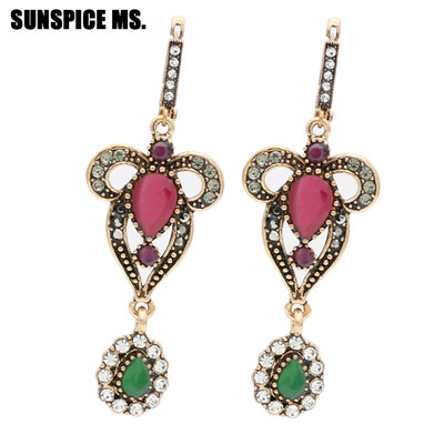 

Elegent Turkish Women Long Hook Dangle Earrings Antique Gold Resin Flower Drop Earring Jewelry Indian Bohemia Wedding Bojoux