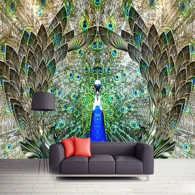 

Пользовательские фото Wall Paper Rolls Peacock Open Screen 3D Large Mural Wallpaper Жилая комната TV Background Wall Decoration Painting
