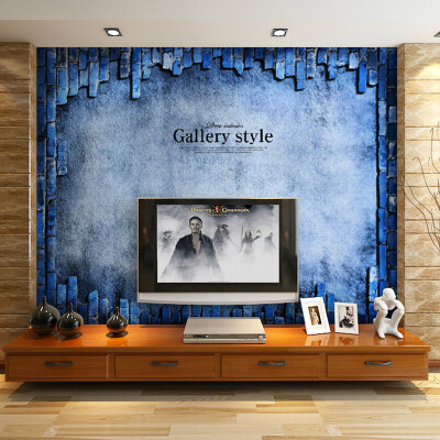 

Custom 3d mural large mural 3D stereo TV background wallpaper non-woven wallpaper blue imitation tiles wallpaper mural